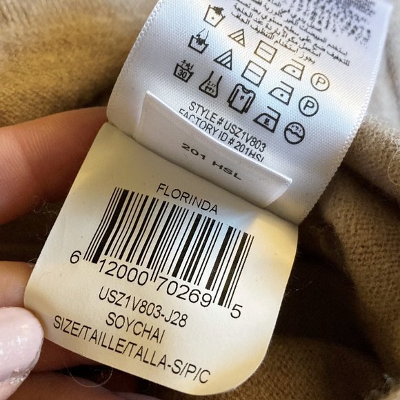 BCBG Max Azria Florinda crossover merino wool sweater (beige / camel / tan) S - Picture 9 of 11